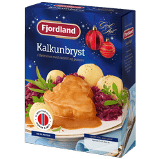 Kalkunbryst i fløtesaus med rødkål og poteter