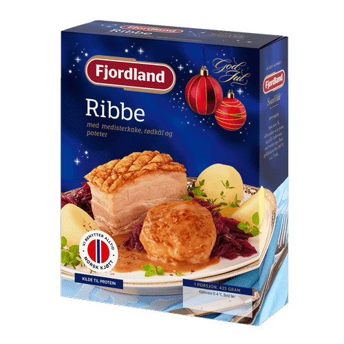 Ribbe med medisterkake, rødkål og poteter