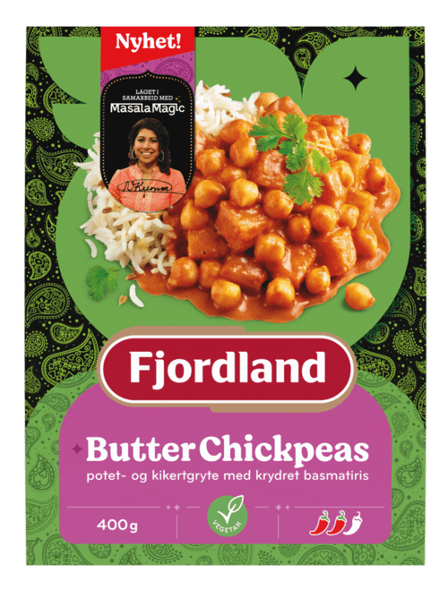 Butter Chickpeas Masalamagic potet- og kikertgryte med basmatiris