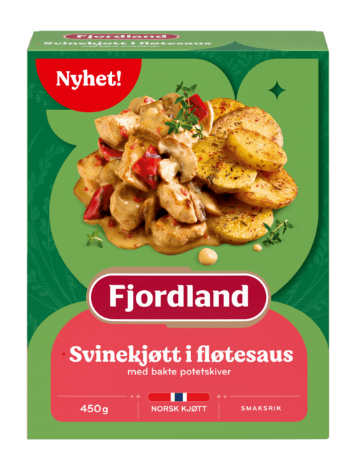 Svinekjøtt i fløtesaus med bakte potetskiver