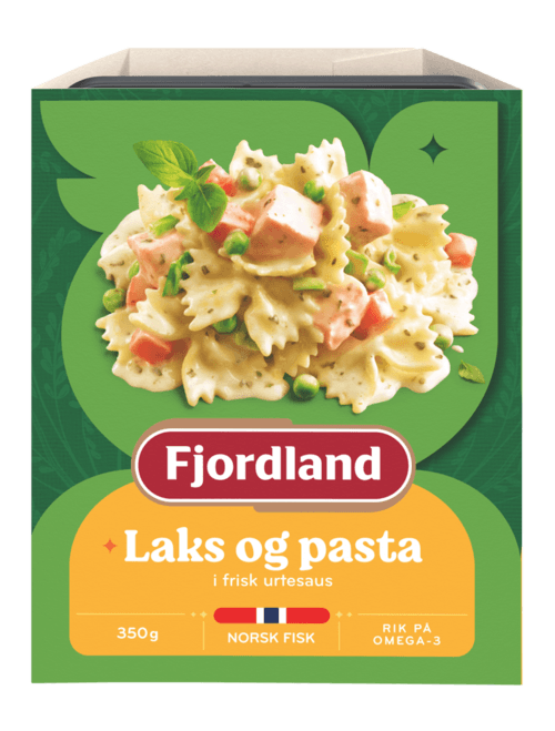 Laks og pasta i frisk urtesaus Laks og pasta i frisk urtesaus