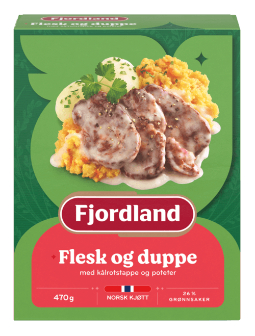 Flesk og duppe med kålrotstappe og poteter