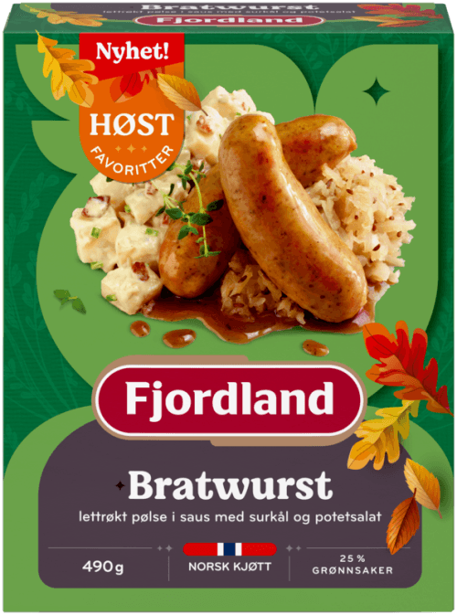 Bratwurst med surkål og potetsalat Bratwurst med surkål og potetsalat