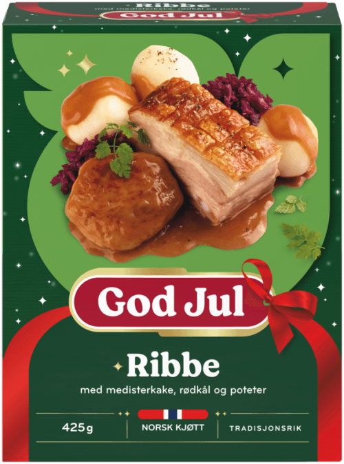 Ribbe med medisterkake, rødkål og poteter